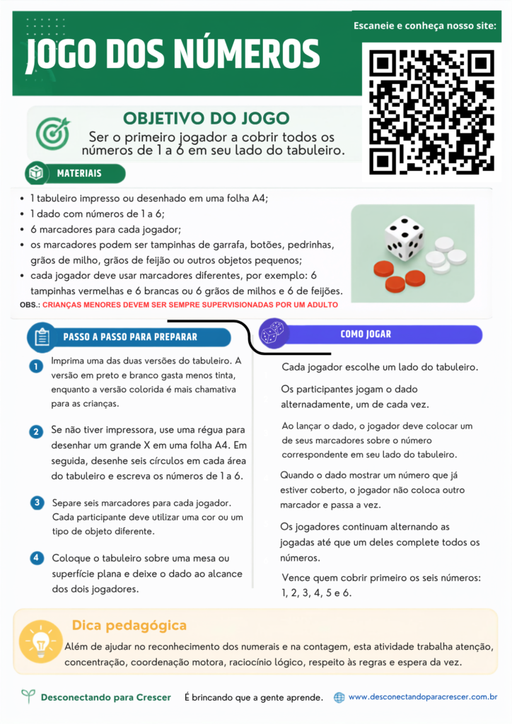 Prévia do Jogo dos Números de 1 a 6 para imprimir