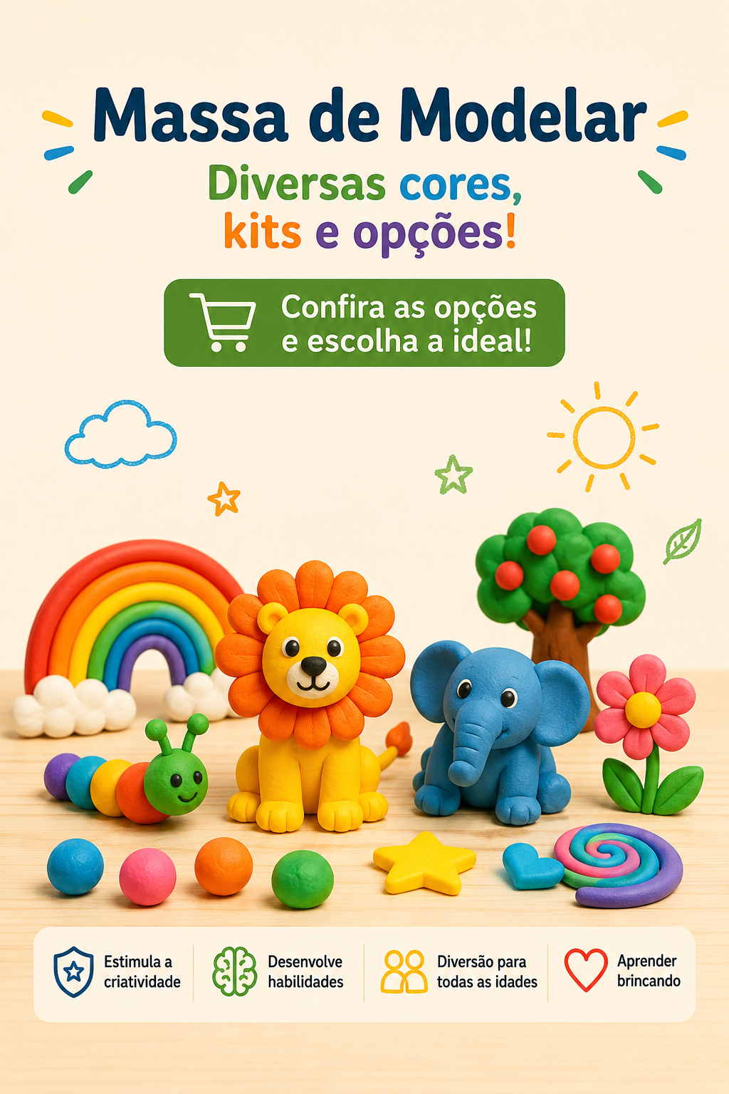 Figuras coloridas feitas com massa de modelar