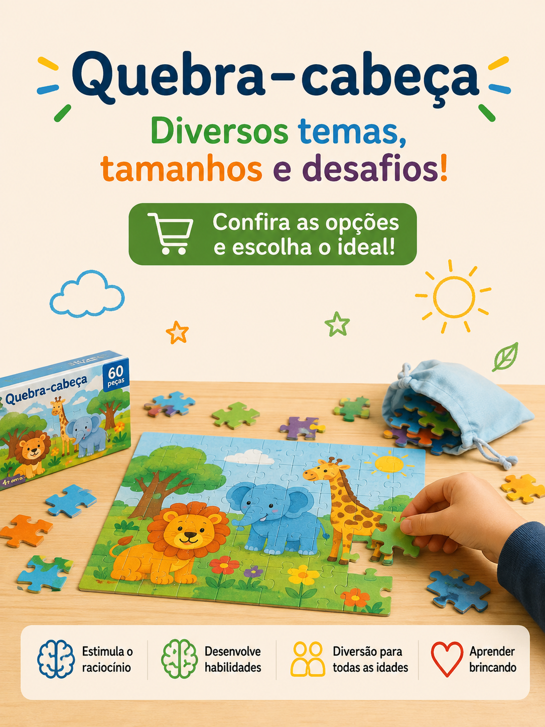Quebra-cabeça infantil com animais